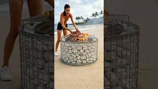 DIY Luxury Beach Fire Pit Grill | Old Car Rim BBQ Build Tutorial 🔥🏖️