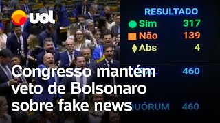 Congresso mantém veto de Bolsonaro à criminalização das fake news