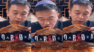 ASMR SPICY GARLIC STEAK EATING SHOW