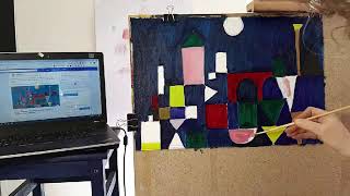 Míchání barev online - paleta studených barev použita na obraze Paula Klee
