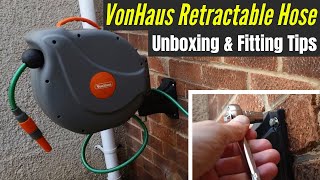 VonHaus 格納式ホース - 開梱 & ;フィッティングのヒント！堅牢な壁掛け 20m ガーデン ホース リール