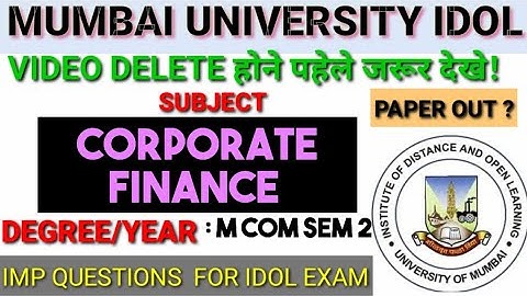 #PAPER_OUT? 10th JULY CORPORATE FINANCE   IMPORTANT questions    MCOM  PART 1  SEM 2 paper solution
