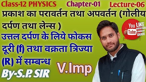 उत्तल दर्पण के लिये फोकस दूरी(f) तथा वक्रता त्रिज्या(R) में सम्बन्ध PHYSICS Class-12 Lecture -06