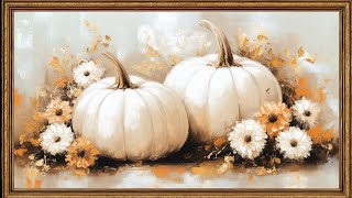 Elegant White Pumpkins | Vintage Still Life Painting | 4K Frame TV Art | Fall Screensaver Wallpaper screenshot 3