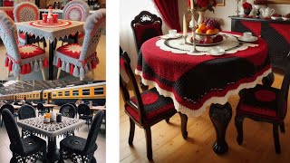 Crochet dining chairs and table cover of wool (share ideas) #crochet #chairs #tablecloth #knitted