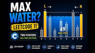 LeetCode 11 – Container With Most Water | Two Pointers Explained in C++