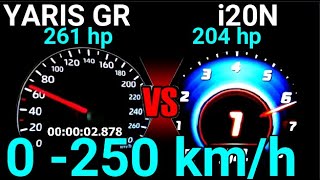 Hot Hatch Battle: Hyundai i20N (204HP) vs. Toyota Yaris GR (261HP) Drag Race and Sound 0-250 km/h