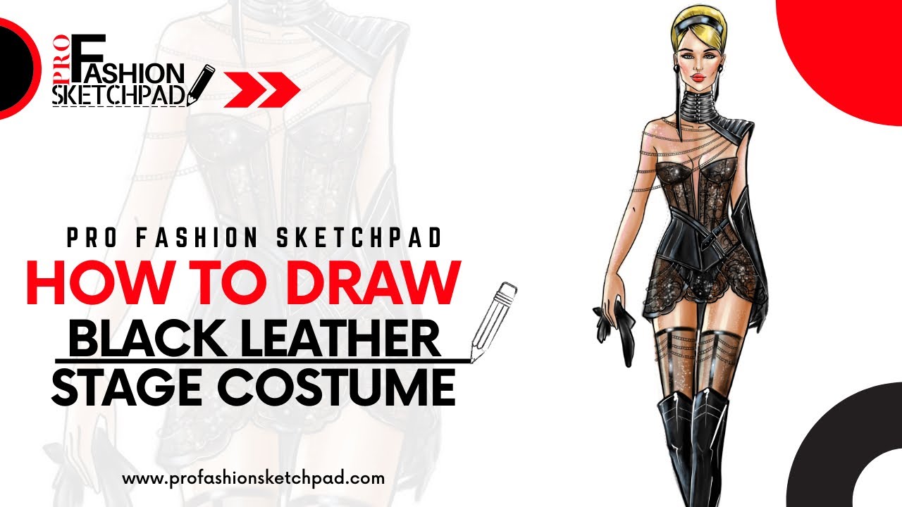 How to Draw Fashion Black Leather Lace Stage Costume with Pro Fashion Sketchpad Templates
