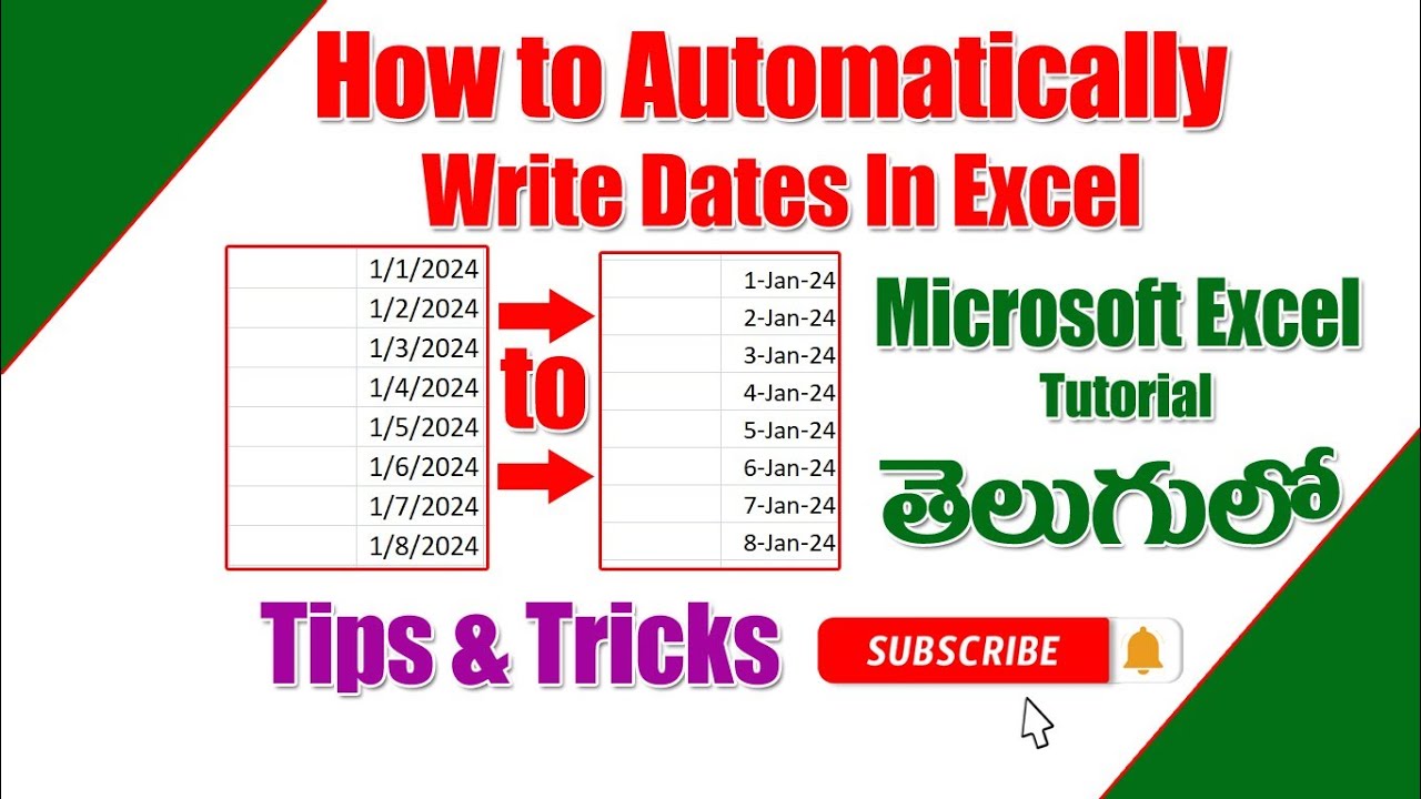 MS Excel Tutorial Telugu#how to automaticallyWrite dates in Excel#MS ...