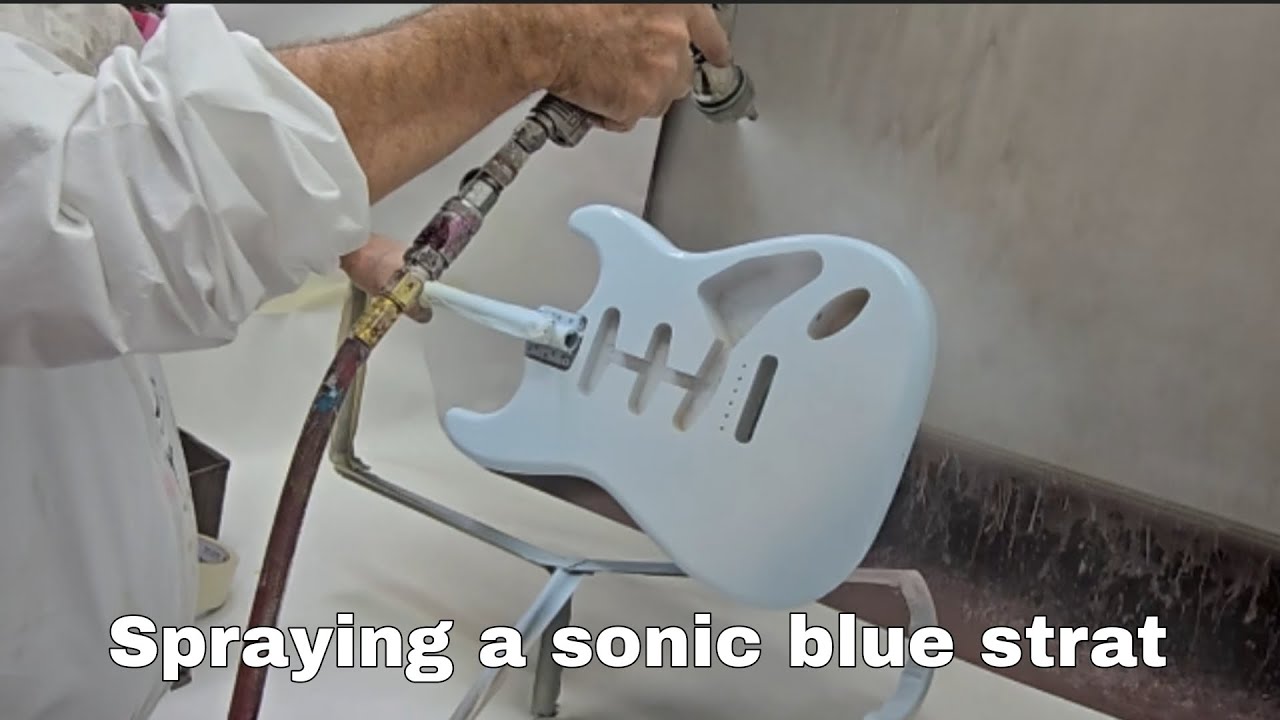 Painting a stratocaster in sonic blue - YouTube