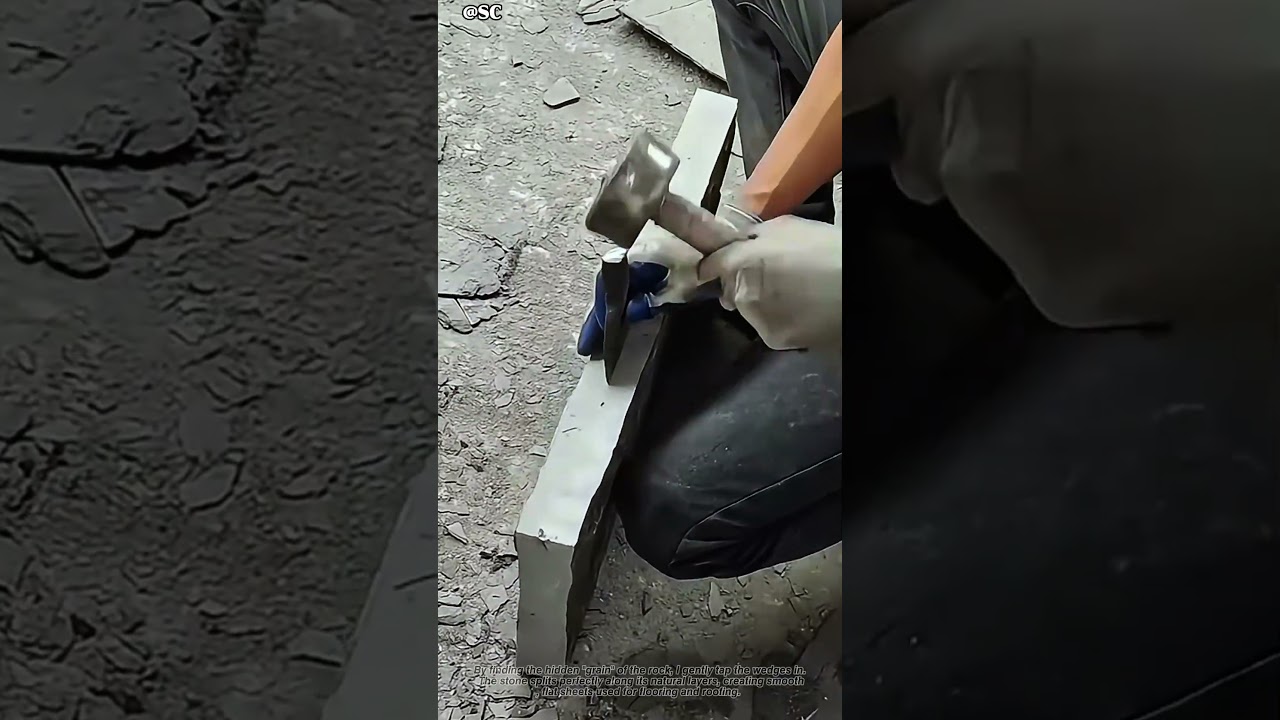 Like Opening a Book! 📖🔨 Peeling Layers of Blue Stone by Hand 🗿 Satisfying Split