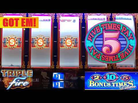 NICE Wins! 5 Reel Top Dollar + 5 Times Pay + Triple Fire + 2x10x5x Bonus Times Deluxe slots!