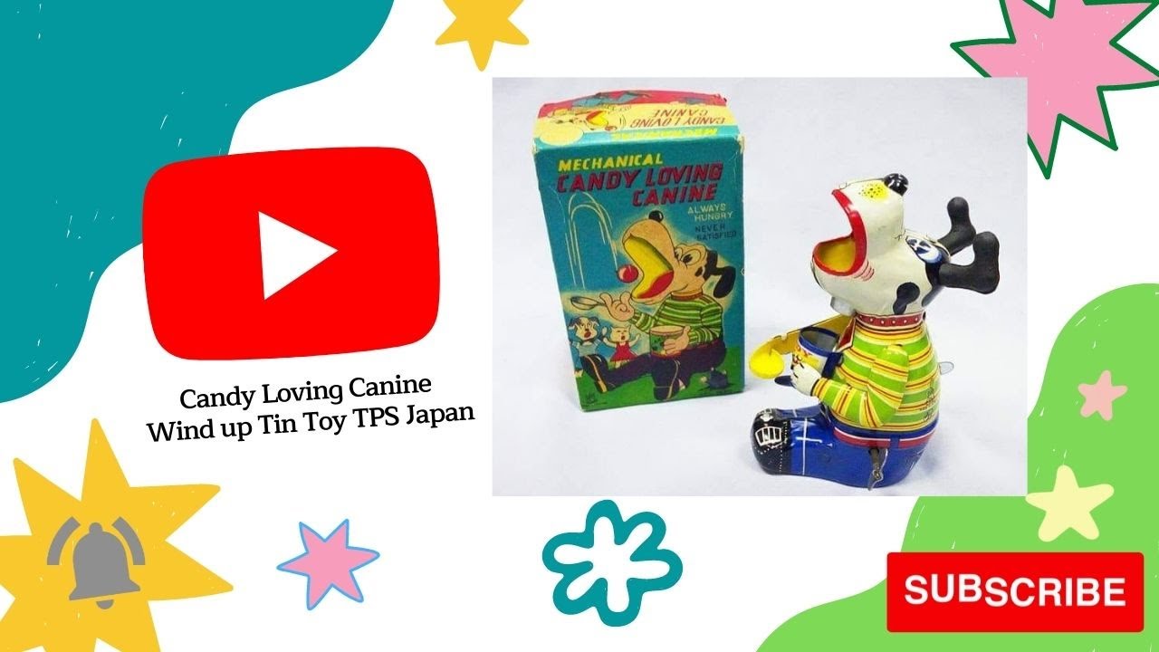 VINTAGE 1960's CANDY LOVING CANINE DOG TIN LITHO TOY TPS JAPAN
