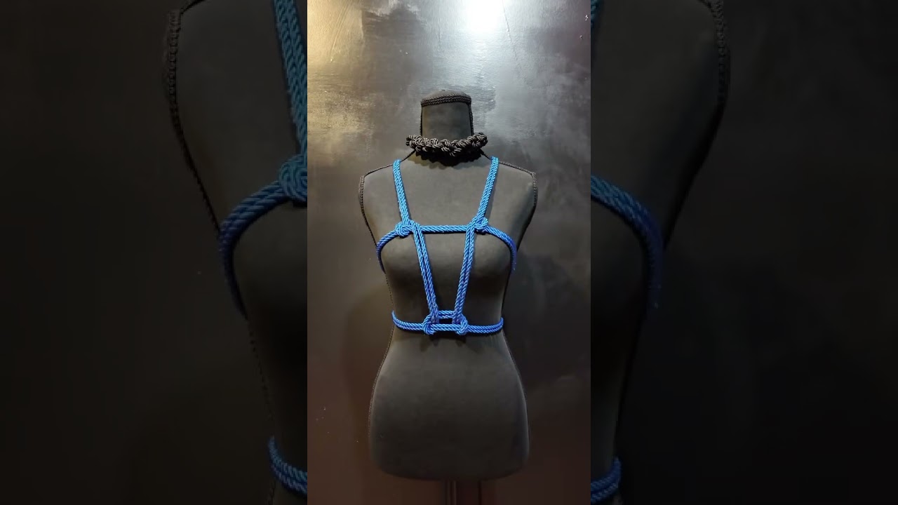 Simple shibari rope rose collar and harness 