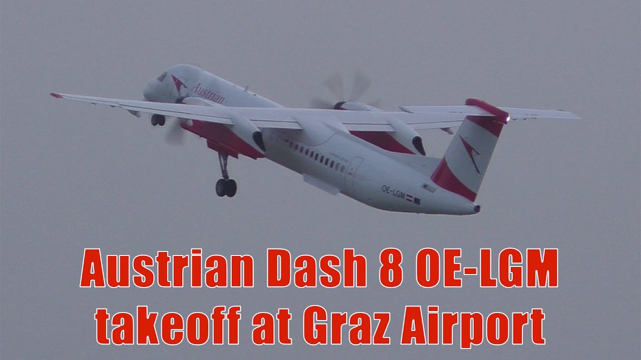 Austrian Airlines Dash 8 takeoff at Graz Airport | OE-LGM