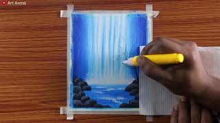 Easy Beautiful Waterfall Drawing for Beginners / Drawing with Oil Pastels / Step by Step