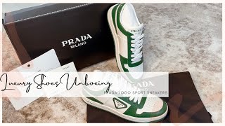 UNBOXING: PRADA 2022 LOGO SNEAKERS - Green / White combo! Detail review & try on!