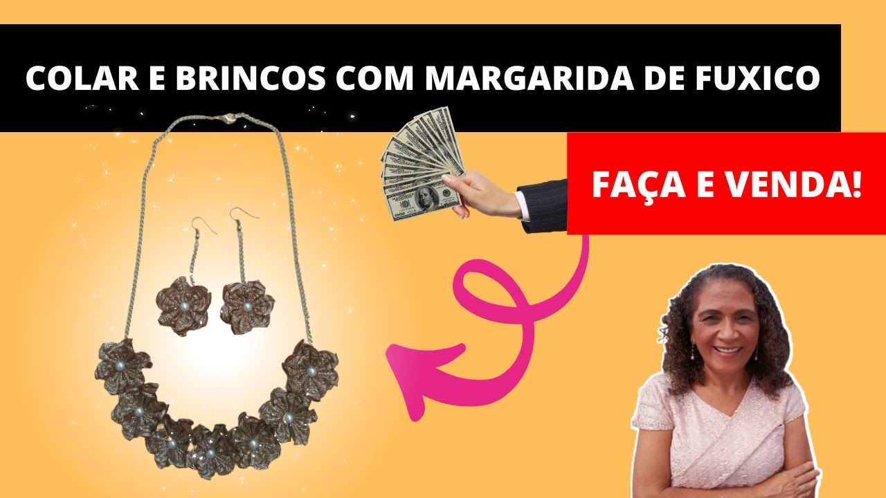 DIY- CONJUNTO COLAR E BRINCO COM MARGARIDA DE FUXICO *Aprenda a fazer Passo a passo*