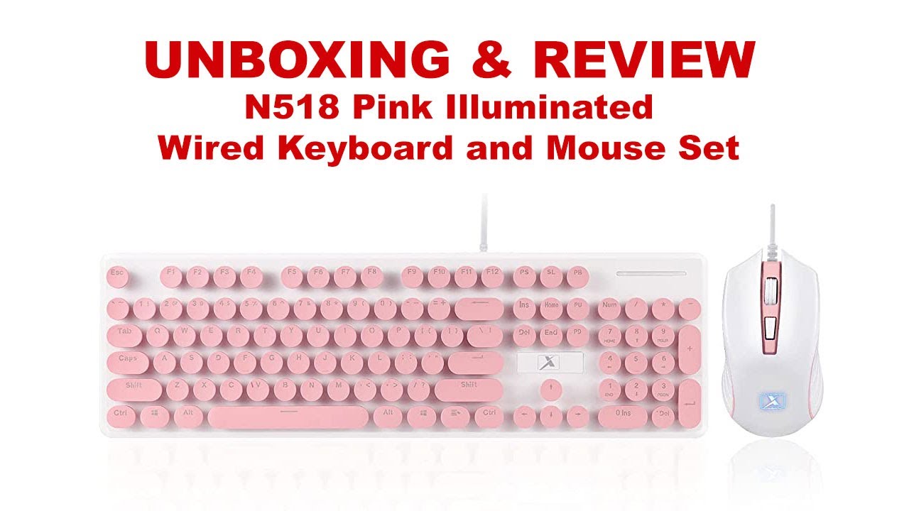 Unboxing the N518 Retro Style Pink Keyboard and Mouse Set Wired - YouTube