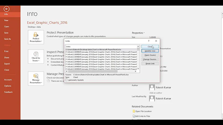 change Excel link data source for power point