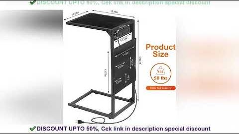 C Shaped End Table Set of 2, Side Tables with Charging Station, Couch Tables That Slide Un