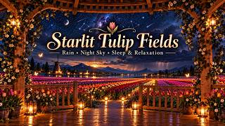 Starlit Tulip Fields 🌷 3 Hours of Distant Rain & Night Ambience for Sleep, Study & Relaxation screenshot 4