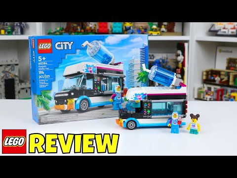 YouTube thumbnail: LEGO City Penguin Slushy Van Review! 2023 Set #60384