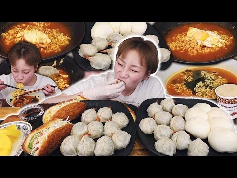 새우만두🦐 달달 찐빵 &amp;amp; 소세지 <strong>야채빵</strong> 사이드는 뭬님표 라면 4그릇🍜250422/Mukbang, eating show