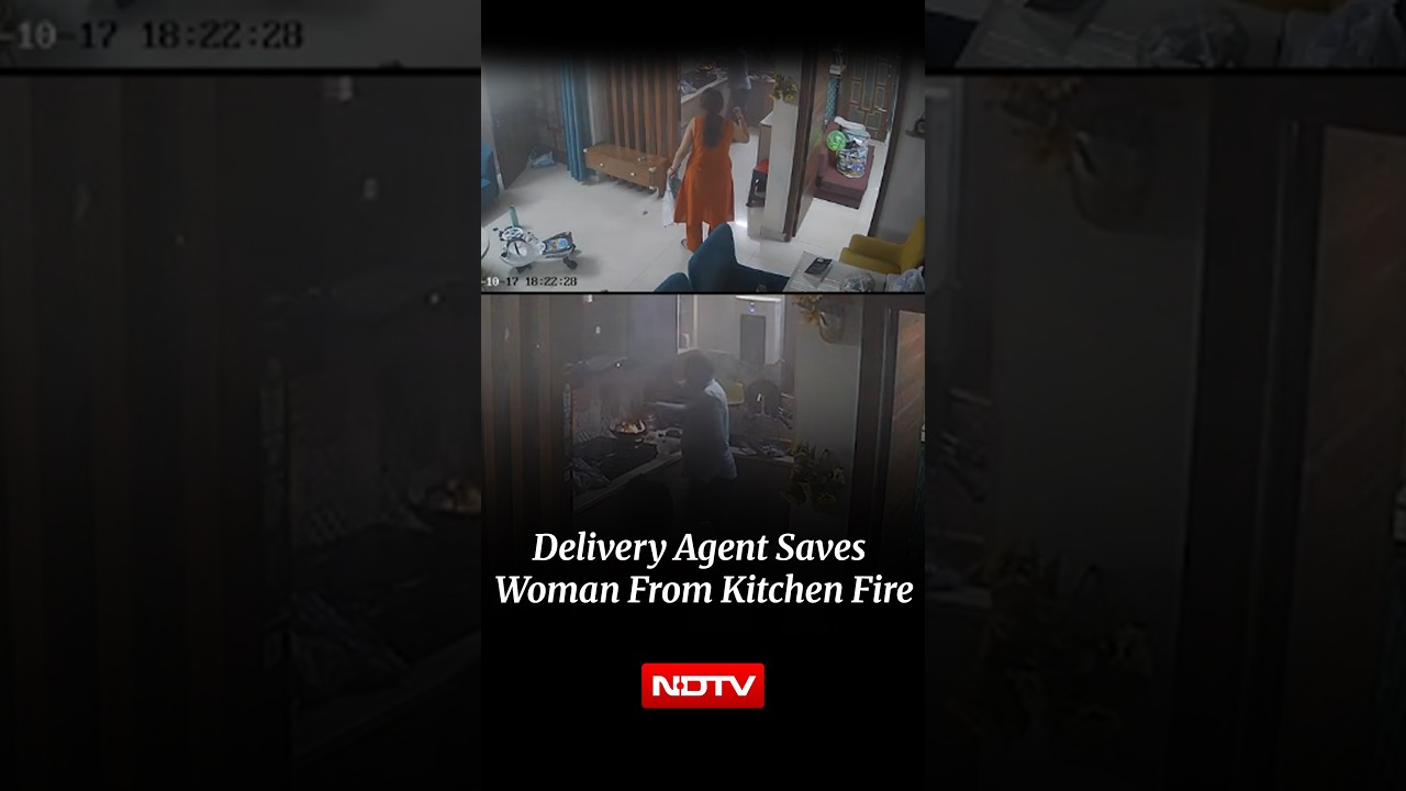 CCTV Captures Delivery Agent Saving Woman From Kitchen Fire In Mohali