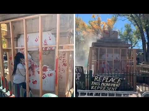 FULL VIDEO: Violent Anarchists in Santa Fe topple, deface Downtown Obelisk