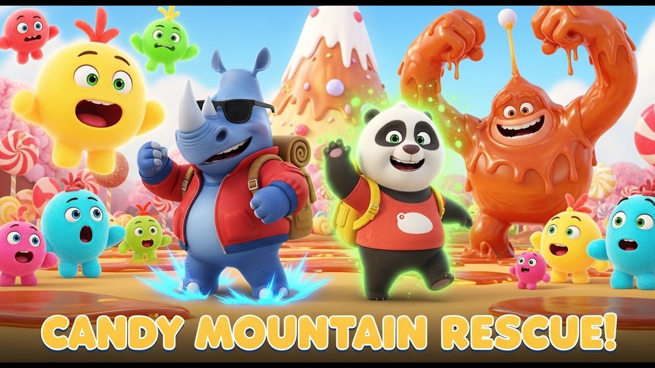 Join Bibo the Rhino and Bao the Panda Save Candy Mountain Adventure - Fun Kids Animation