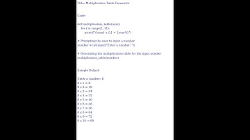 Multiplication Table (Python Code)