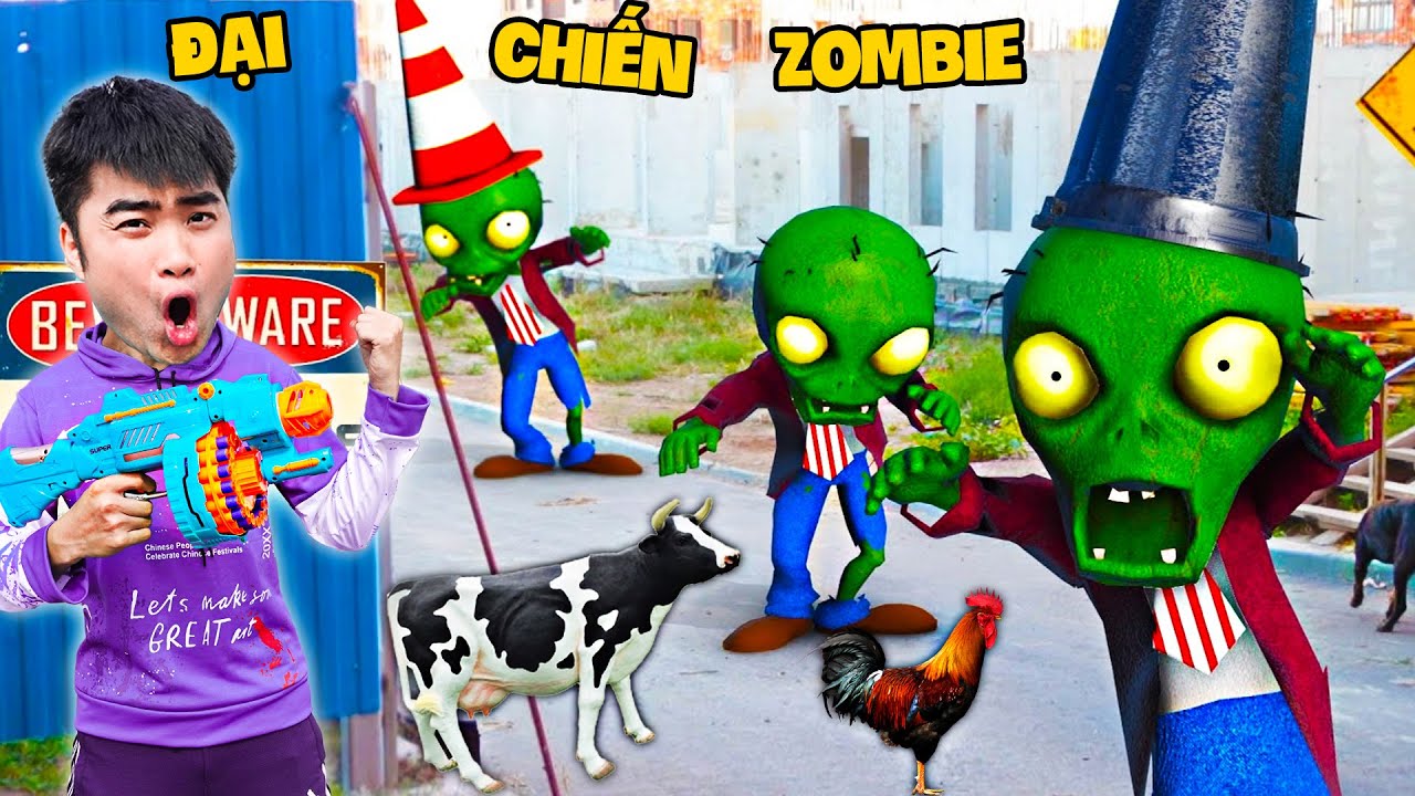 Gấu Đỏ TV Chiến Đấu Với Zombie Giải Cứu Các Con Vật Con Bò Sữa, Con Gà, Con Voi