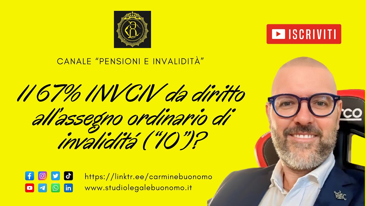 Il 67% di invalidità civile da diritto all’assegno ordinario di invalidità (“IO”)?