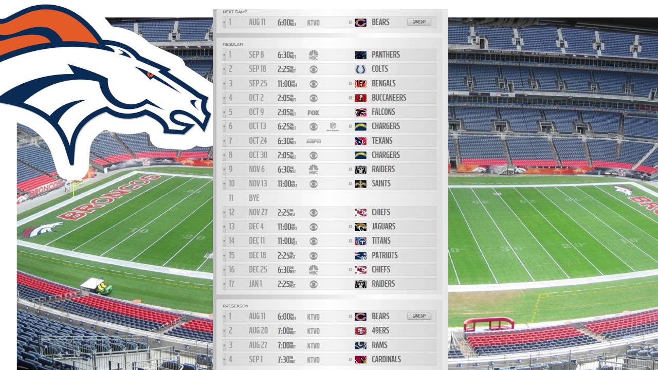 Denver Broncos Schedule 2016 NFL Season YouTube Denver Broncos Schedule 2016 NFL Season YouTube
