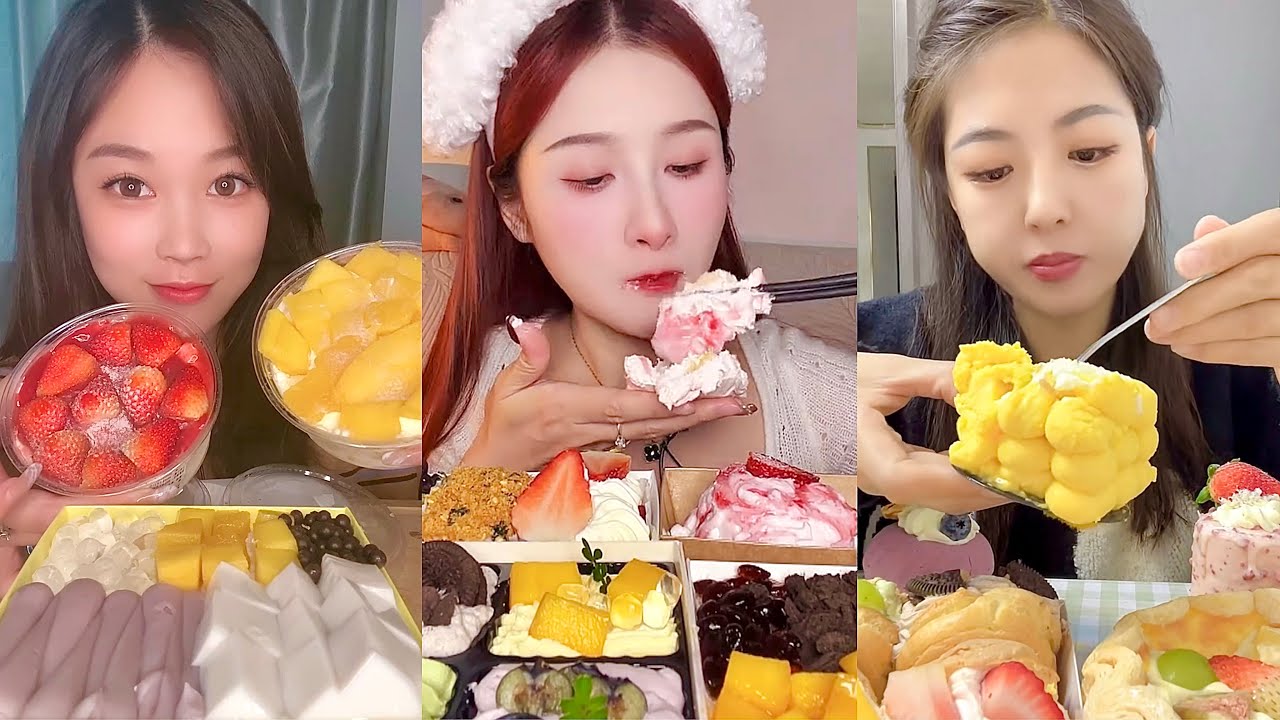 ASMR Mukbang Mixed Dessert Eating | Cream Cake, Fruit Dessert & Soft Sweet Sounds