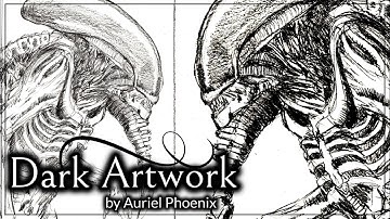 Alien Xenomorph Drawing in Time Lapse - Dark Artwork by Auriel Phoenix