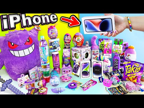 Abriendo SÓLO lo Color MORADO 💜 iPhone 14, Pokemon, Minecraft, Squishmallows - Hellomaphie en POPU