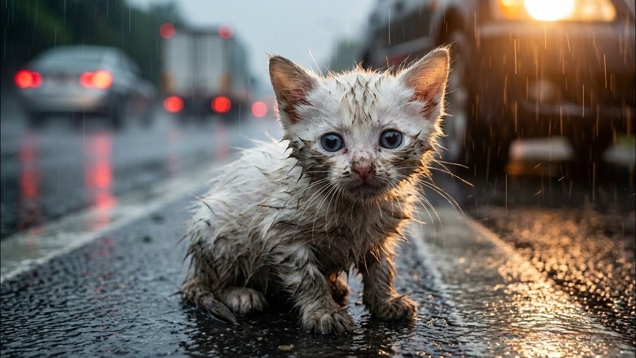 Tiny Kitten Rescued from Rain and Streets 