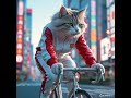 Promenade à vélo à Tokyo 🗼#cat #cute #tokyo #ia #klingai #chat