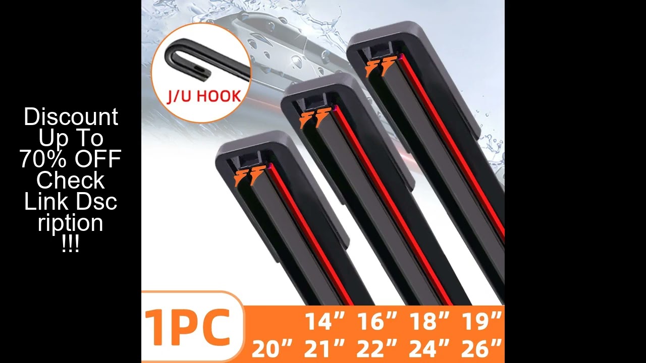 1PC Universal double rubber strip J/U-shaped wiper blade, front wiper glass cleaner wiping blade