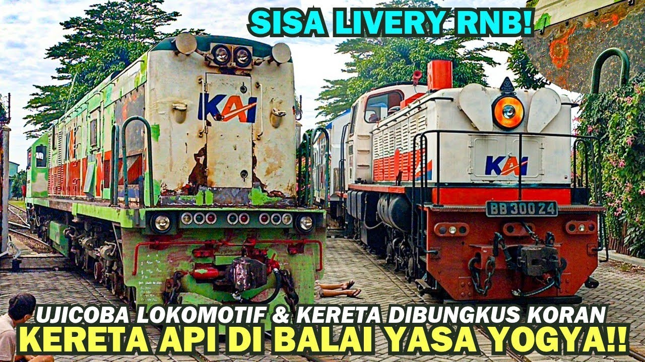 KERETA API DIBUNGKUS KORAN & MANTAN LOKOMOTIF MERAH BIRU!! Kumpulan Kereta Api di Balai Yasa Yogya