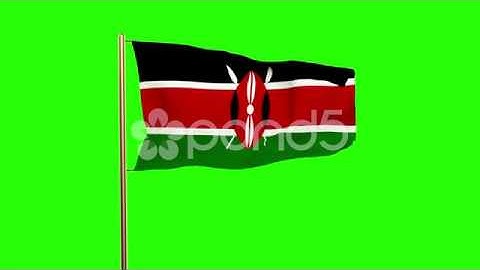 Kenya Flag Waving In The Wind. Green Screen, Alpha Matte. Loopable Animation