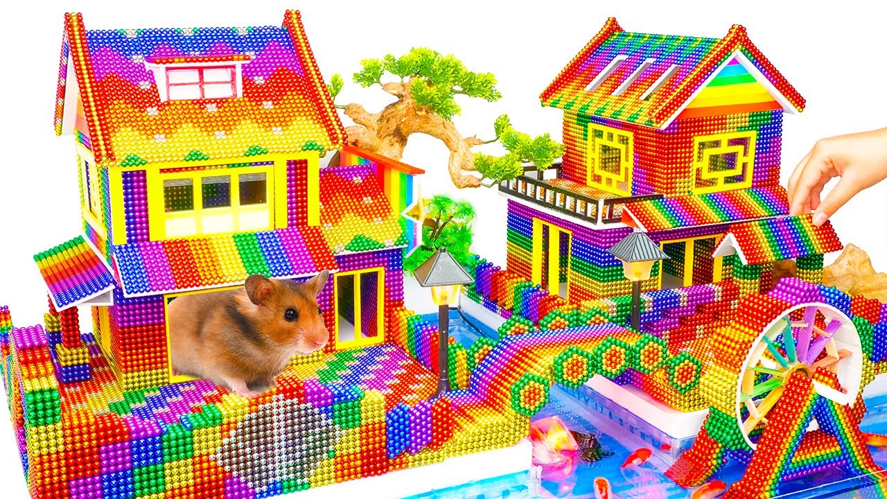 ASMR Video - Build Water Slide To Swimming Pool & Windmill In Modern Villa From Magnetic Balls