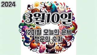 2024년 3월 10일, 12띠별 오늘의 운세, 행운의 숫자, 행운의 색깔