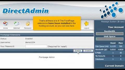 DirectAdmin - How to install FrontPage extensions
