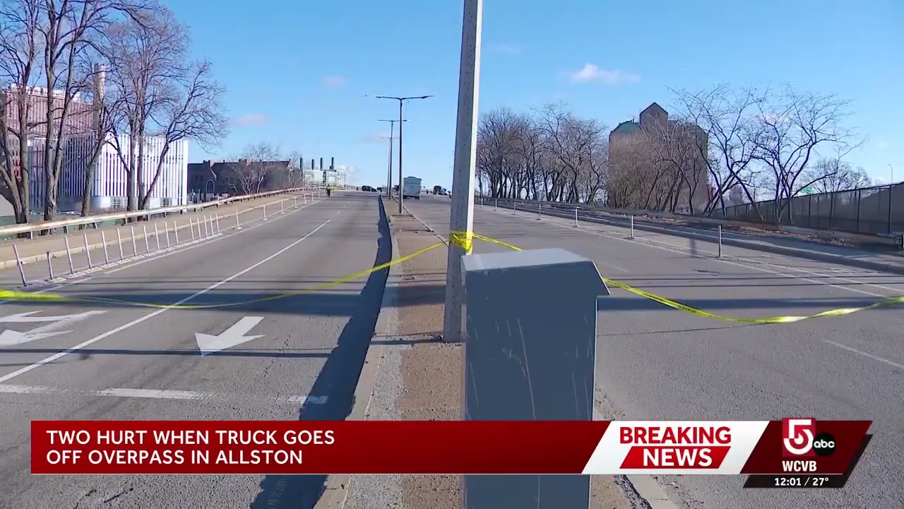 2 injured when truck goes off highway overpass in Allston
