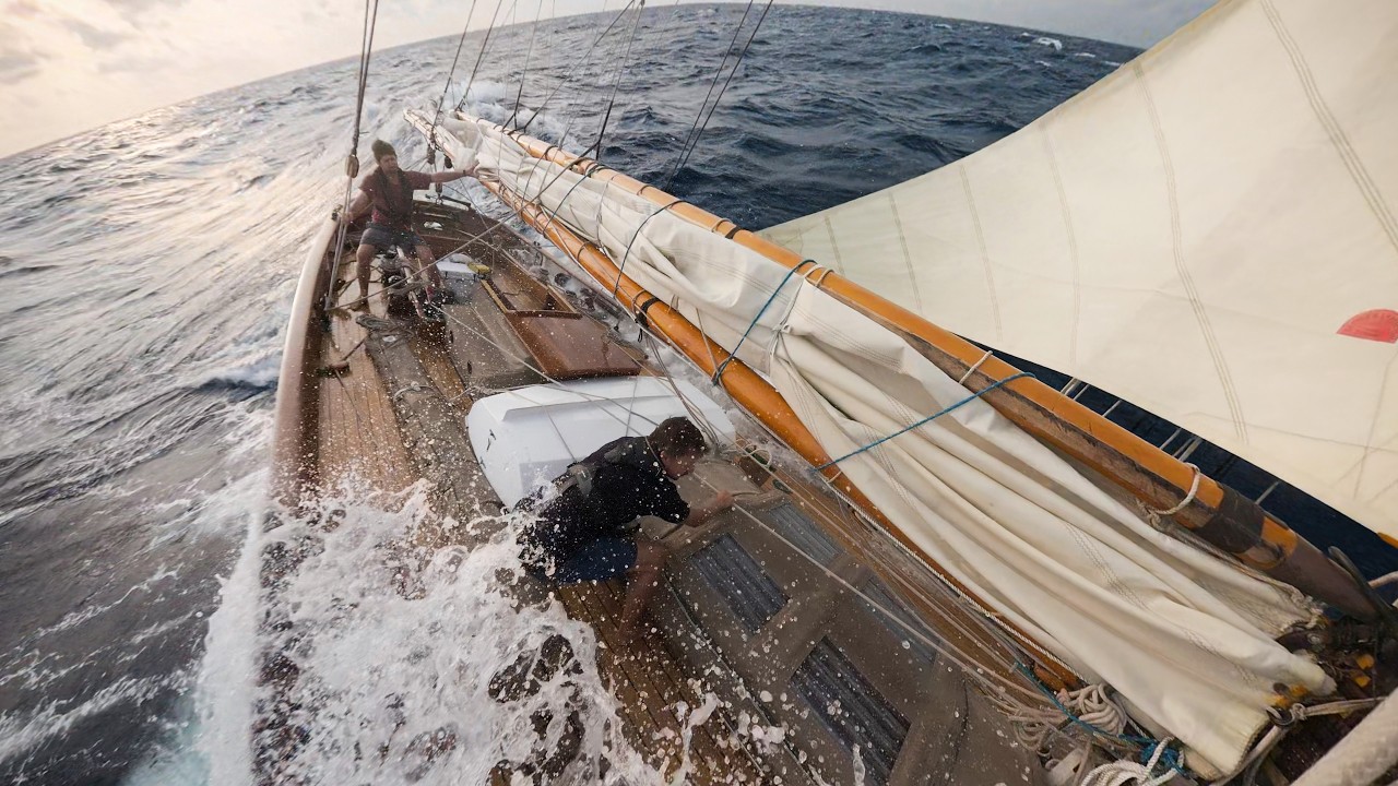 ⁣Gale force winds / repairing sails at sea - Atlantic crossing, day 10