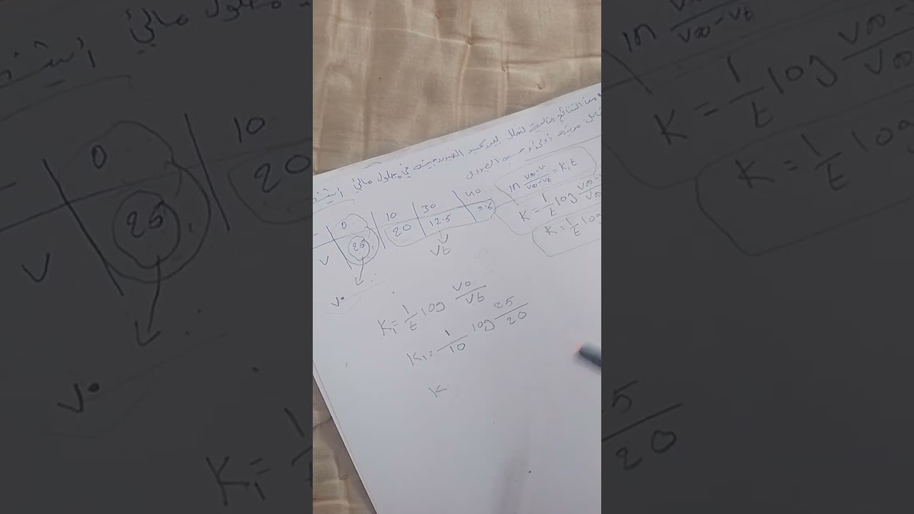 شرح  مثال ⬅️تفاعل من مرتبة لاولى  فيزياوية عملي مرحلة ثالثة