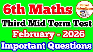 6th Standard Maths Third Mid term Test Important Questions February-2026 English Medium